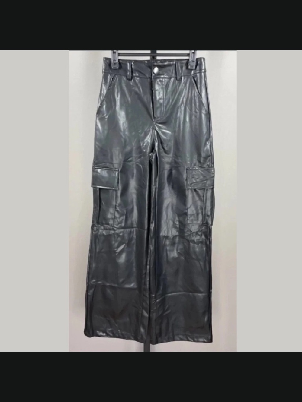 NEW Aeropostale Pants Womens XS black faux leather cargo wide leg preppy moto